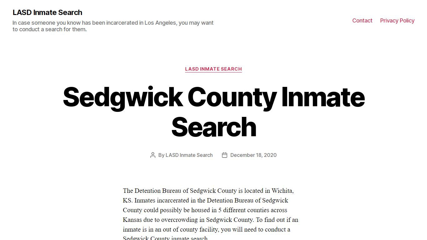 Sedgwick County Inmate Search – LASD Inmate Search